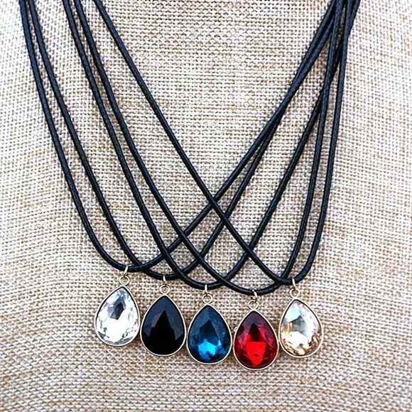 Cara Crystal Red Water Drop Pendant Braided Leather Chain Necklace Gift Packaged - Picture 5 of 10